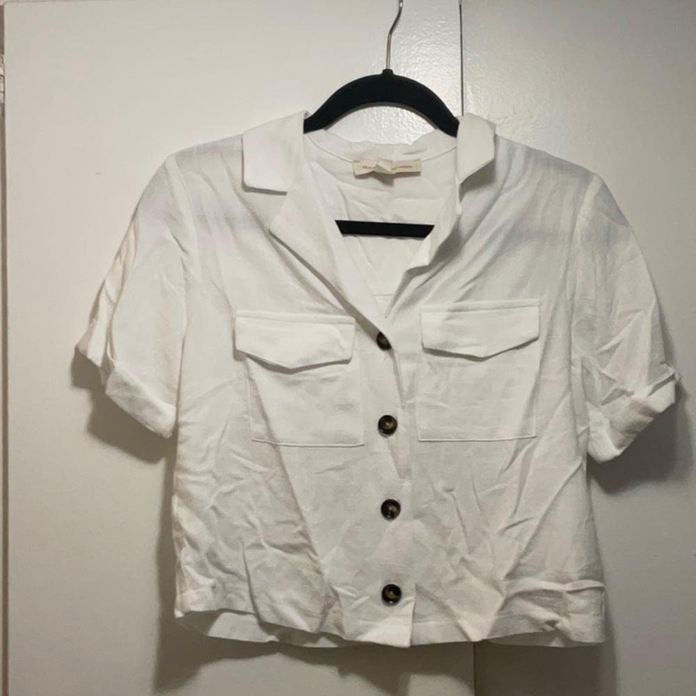 White Button-Up Cropped Shirt